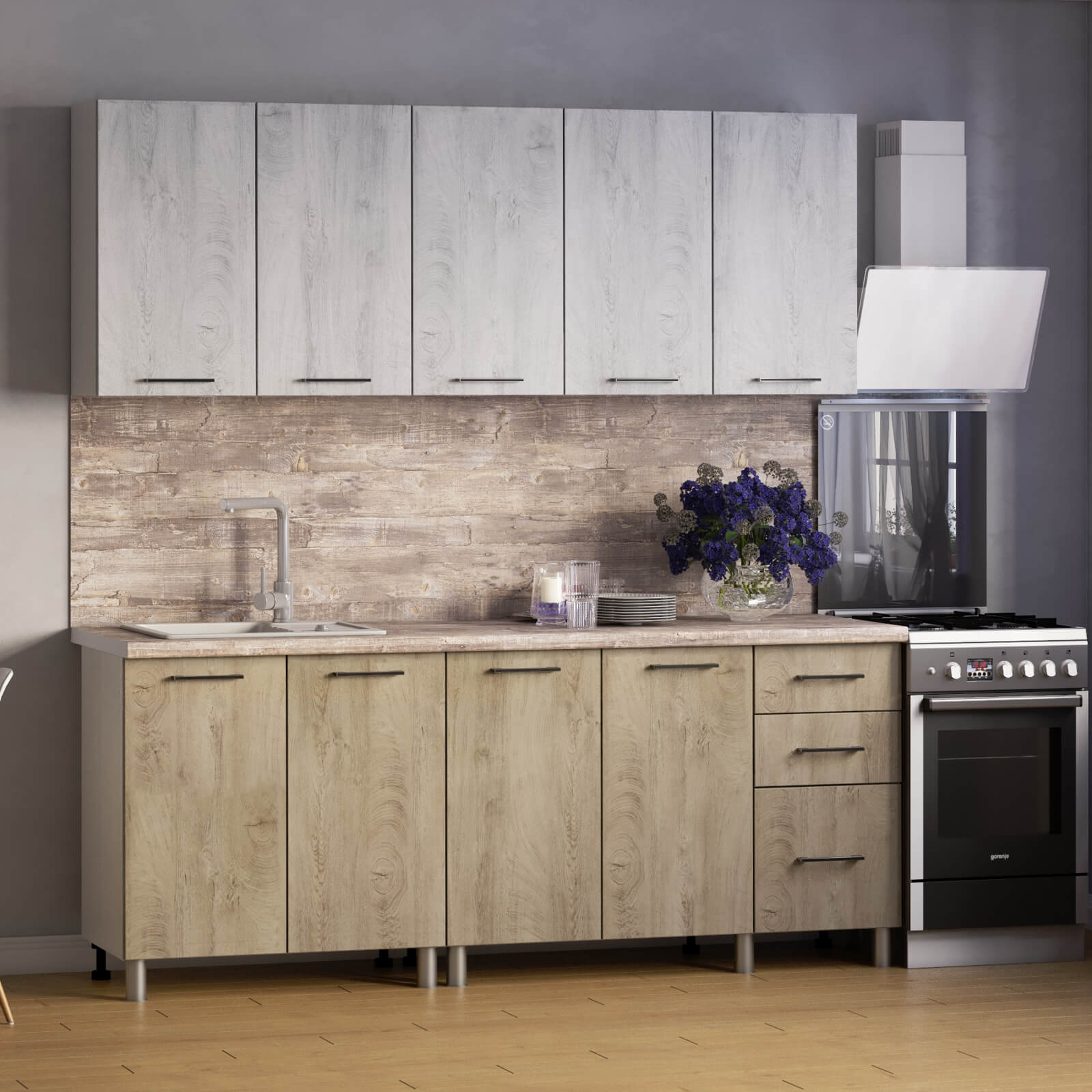 "Палермо Готовое решение" 2,0 м белый/дуб остин серый/дуб остин бежевый