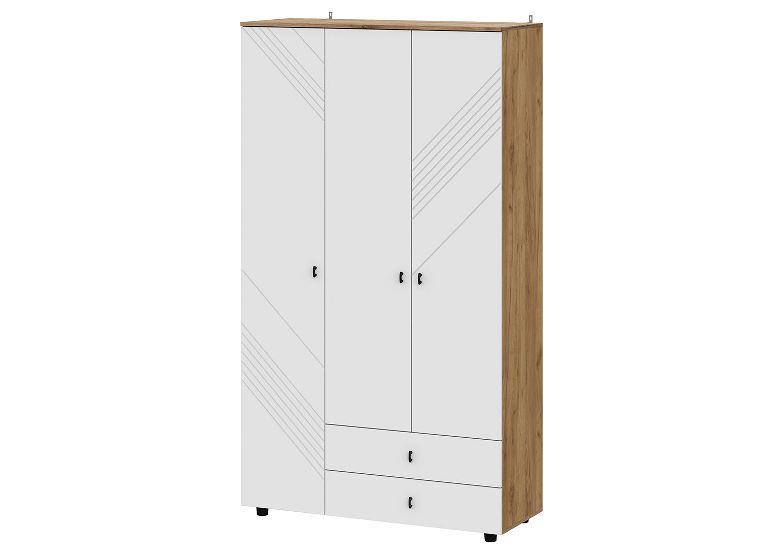 МС "Байкал" Шкаф трехстворчатый (с ящиками) (SAFE) Дуб Золотой/Белый матовый МР