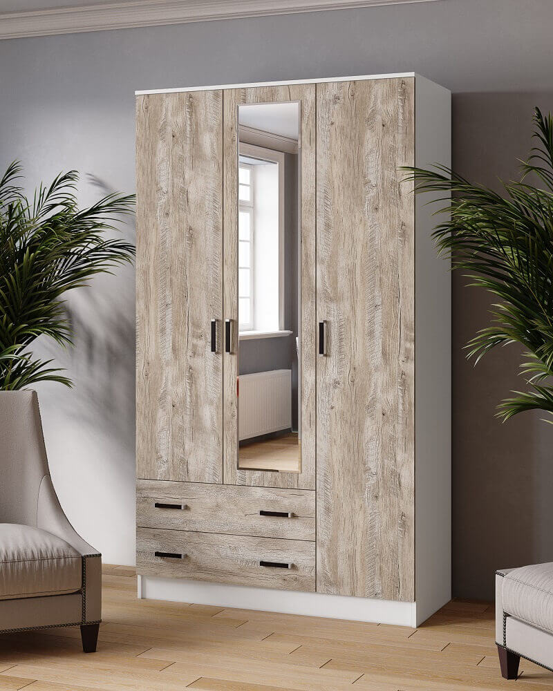 Шкаф комбинированный Лагуна с зеркалом белый/дуб юкон
