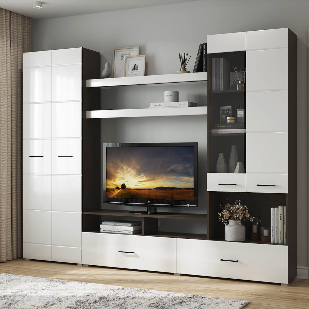 Гостиная Альфа МДФ дуб венге/белый глянец