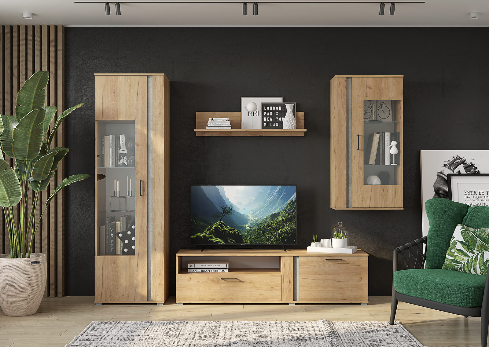 Гостиная Омега крафт золотой/бетон