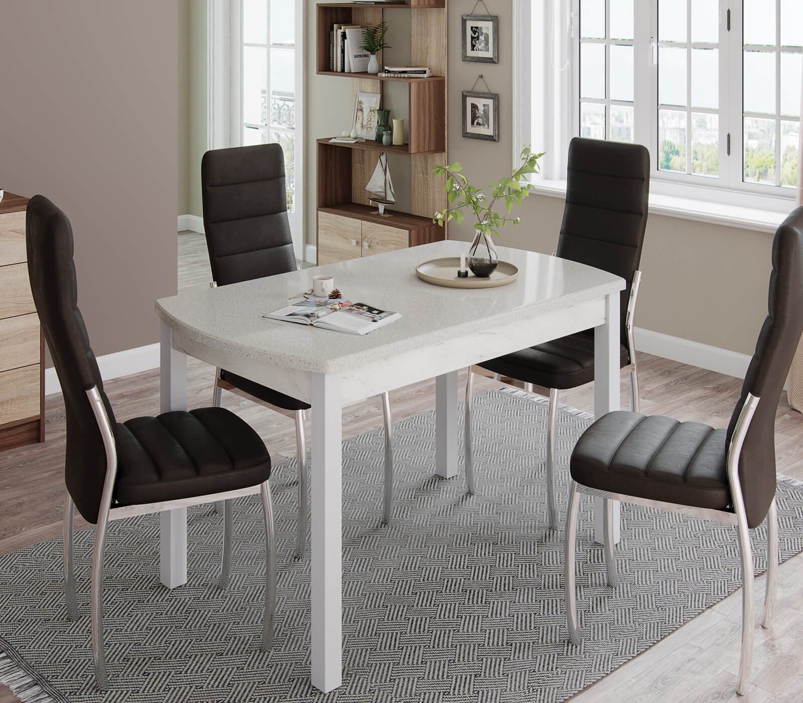 Стол обеденный Бостон-3 металл белый/белый гранит