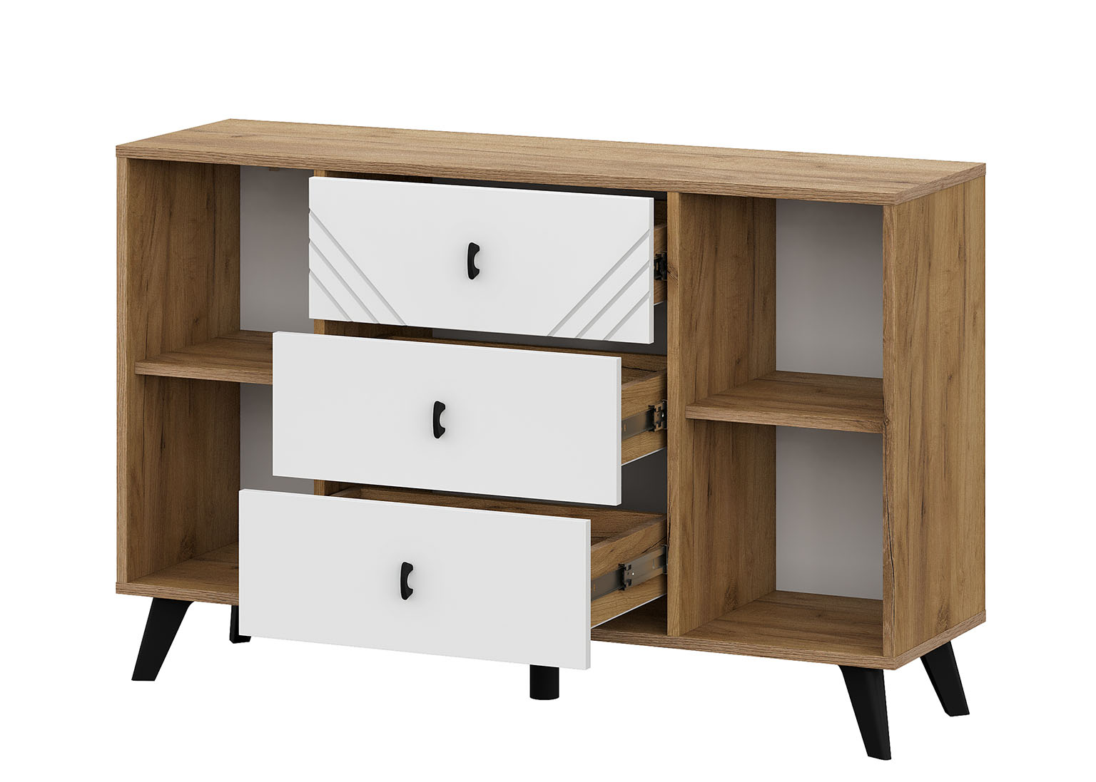 МС "Байкал" Комод 3 ящика двухстворчатый Дуб Золотой/Белый матовый МР