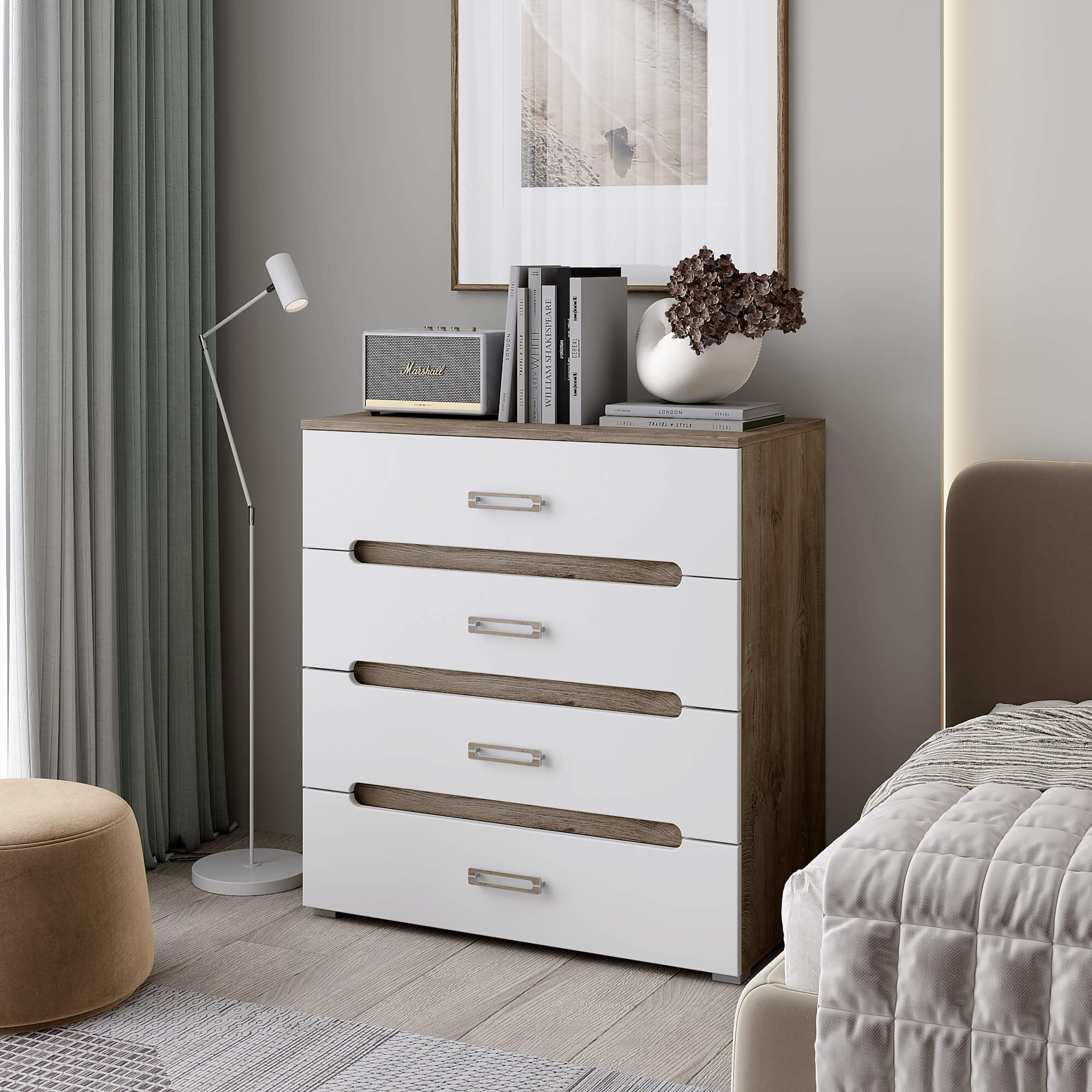 "Вегас" Комод МДФ (Дуб эндгрейн - белый эмалит)