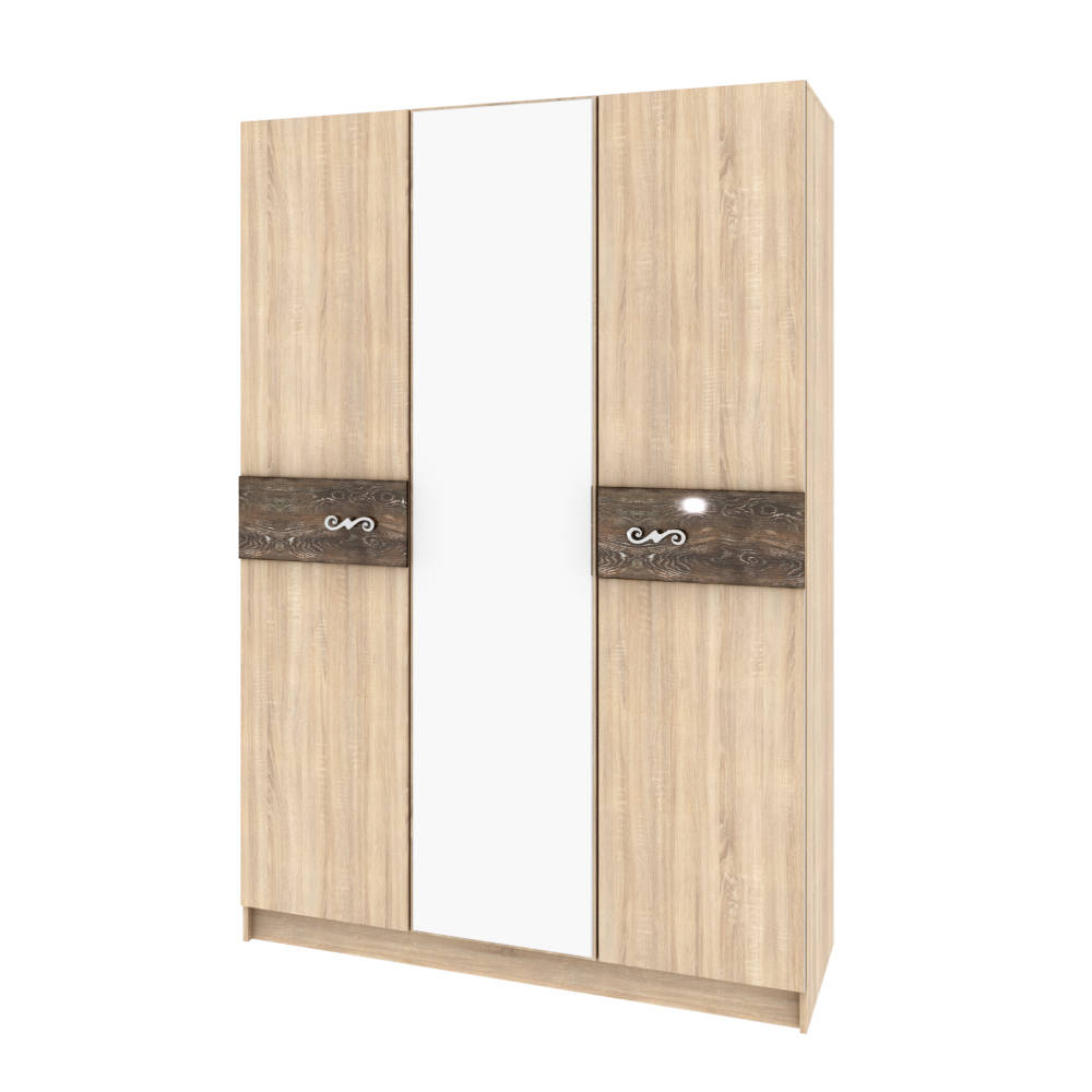 Спальня Мадлен шкаф 3-хств. дуб сонома/МДФ дуб шале мореный