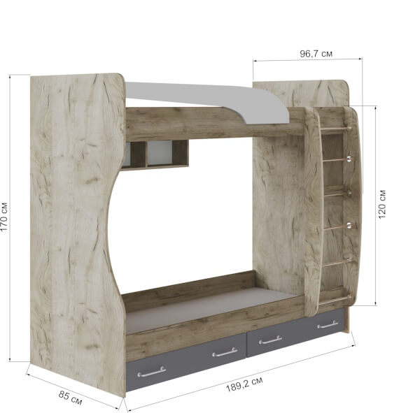 Спальня Колибри Лофт кровать двойная дуб крафт серый/графит серый+камень серый