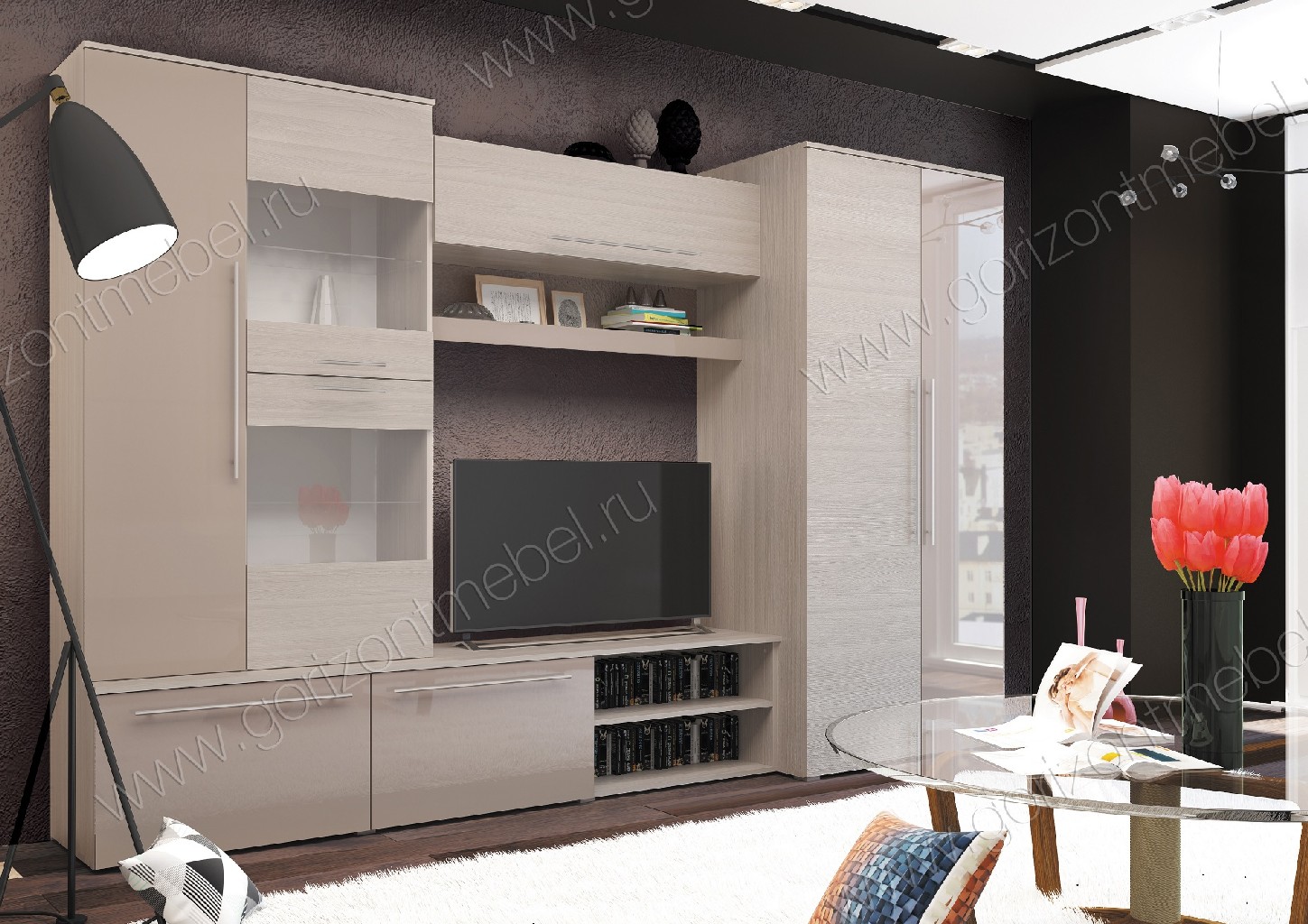 Гостиная Монако МДФ ясень шимо светлый/капучино