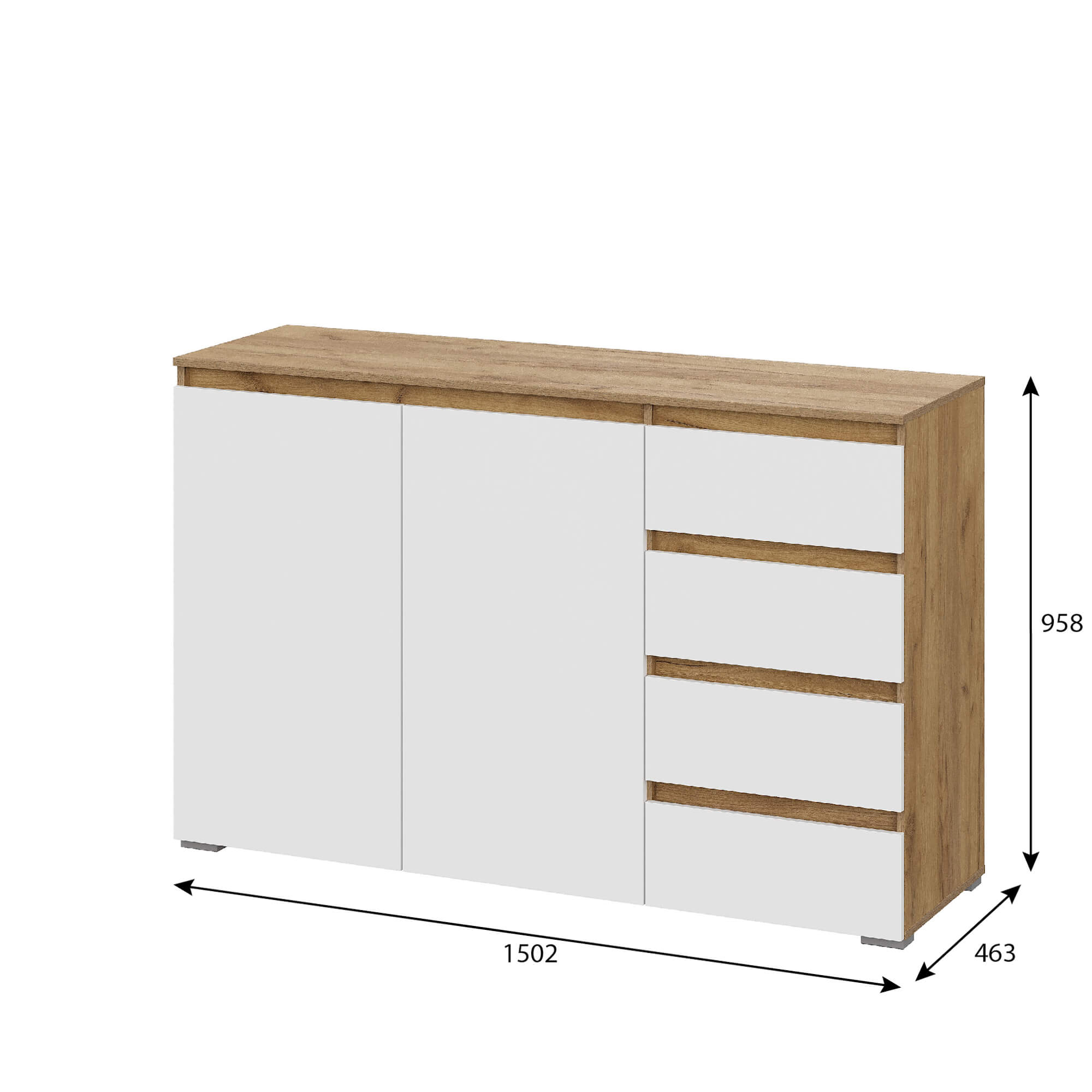 Люмо Комод КМ 06 (4 фасада справа) дуб крафт золотой/белый