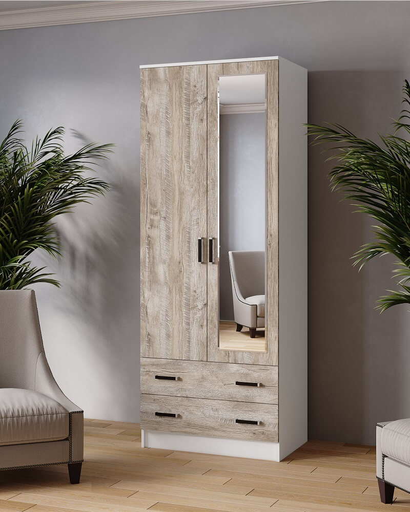 Шкаф комбинир-й Лагуна (0,8) с зеркалом белый/дуб юкон