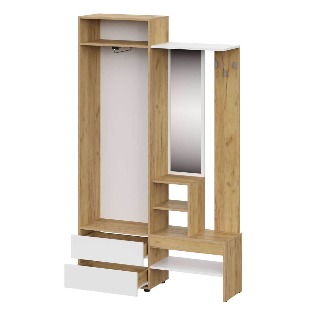 МС "Абрау" Вешалка с зеркалом Дуб Золотой/Белый