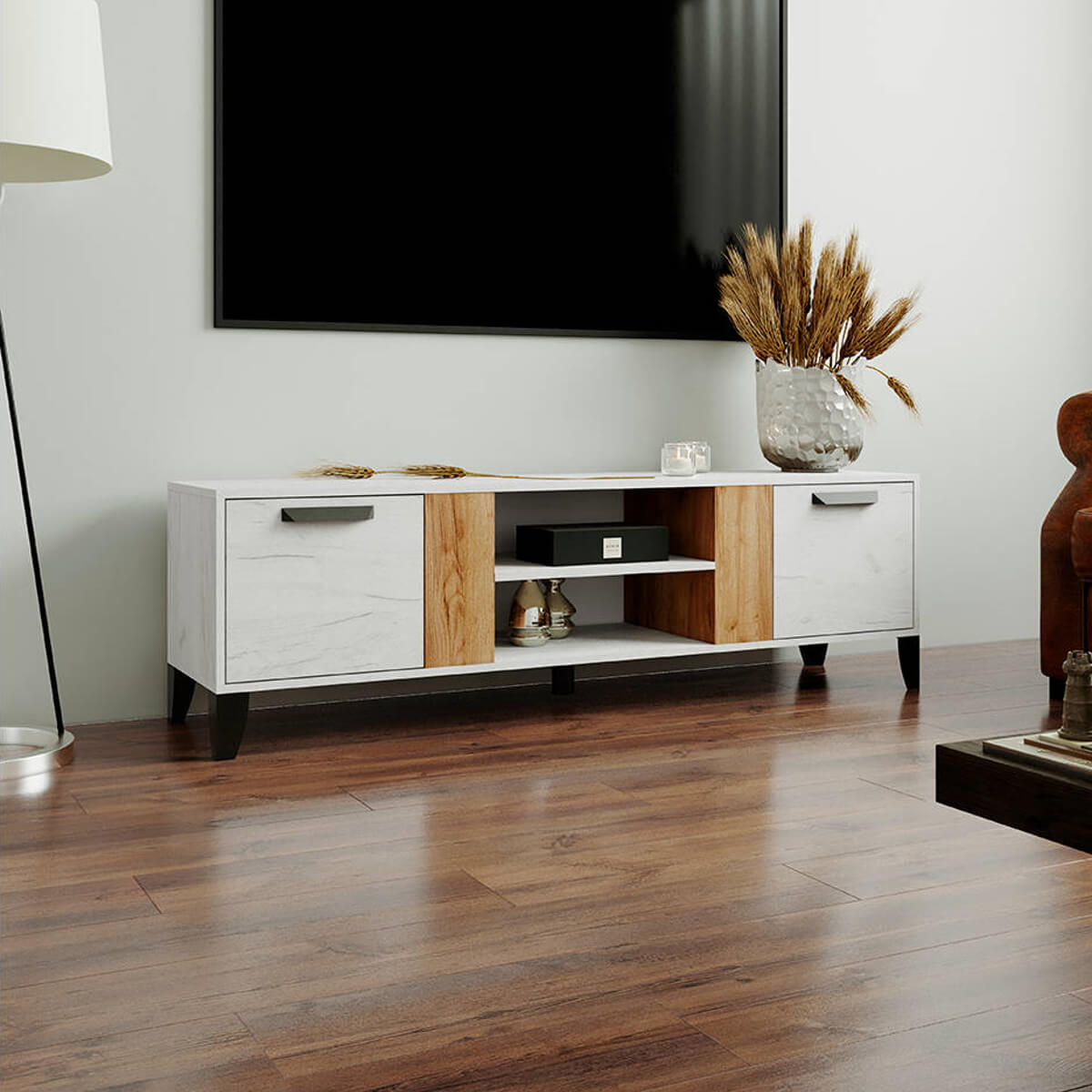 Тумба ТВ Парус-7 дуб крафт белый/дуб крафт табачный