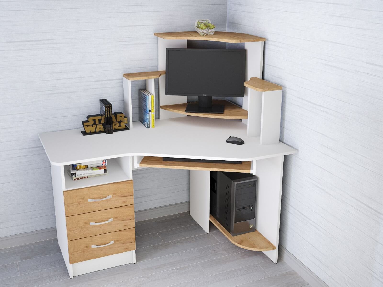 Компьютерный стол Грета-7 белый/дуб крафт золотой