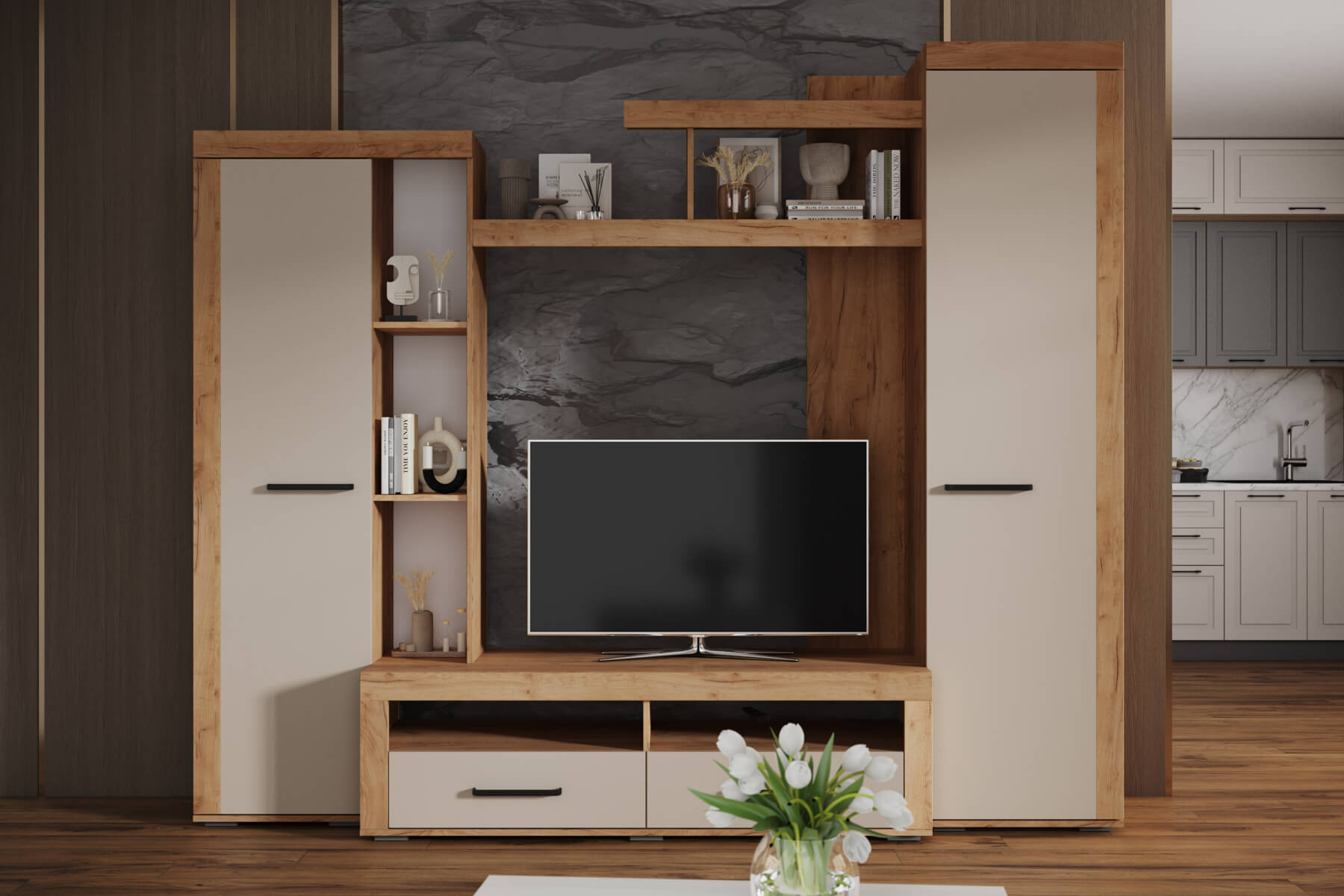 Гостиная Марсель-4 дуб крафт золотой/кашемир