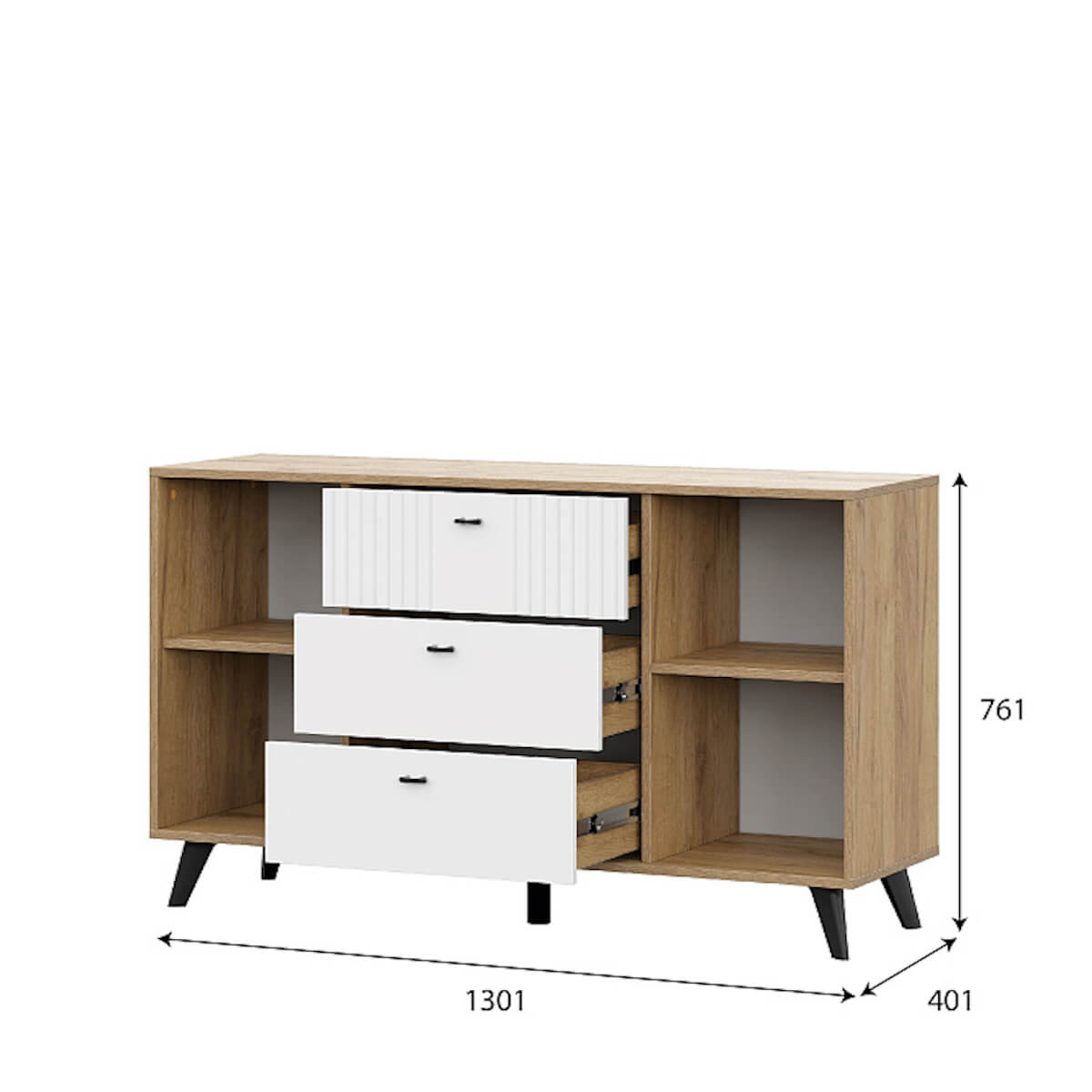 МС "Милан" Комод 3 ящика двухстворчатый Дуб Золотой/Белый матовый