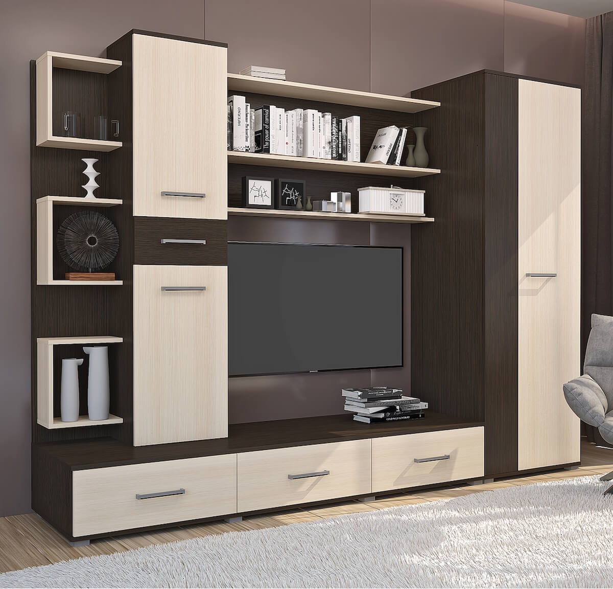 Гостиная Верона дуб венге/дуб молочный