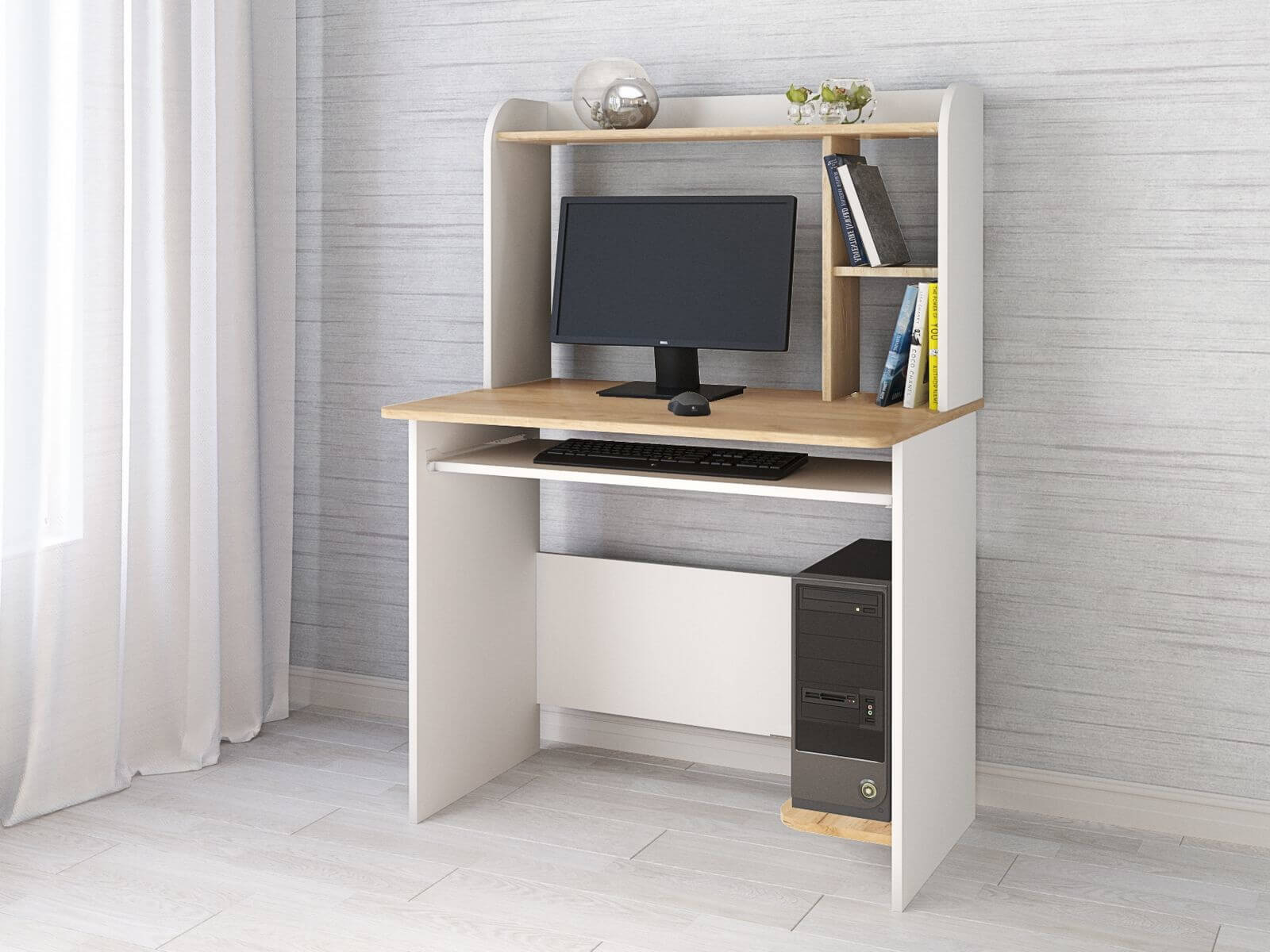 Компьютерный стол Грета-2 белый/дуб крафт золотой